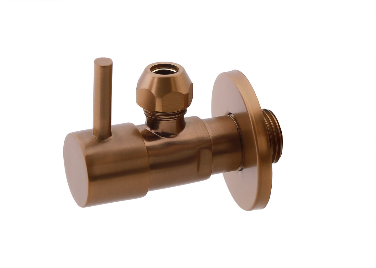 Minimal corner stopcock 1/2" x 3/8" or compression 10 mm brushed bronze copper PVD