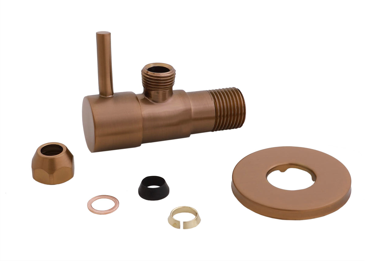Minimal corner stopcock 1/2" x 3/8" or compression 10 mm brushed bronze copper PVD