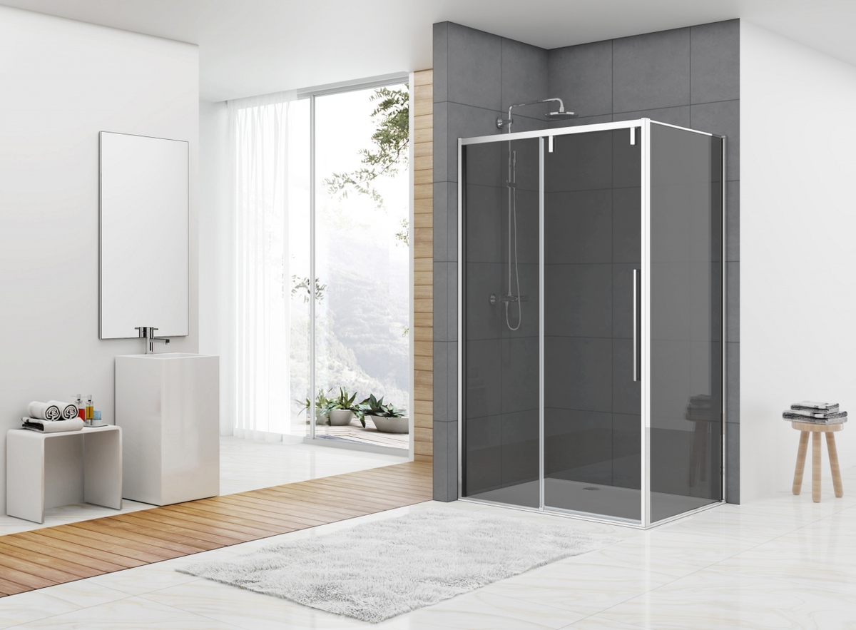 Van Rijn ST06350 douchecabine schuifdeur zij-instap - 120x100cm - rookglas - chroom