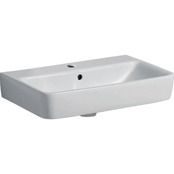 Geberit Renova Compact Wastafel Keramiek Wit met Overloop – Wandmontage – Zonder Kraan - Glans wit