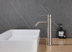 304 high basin mixer with cold start brushed stainless steel