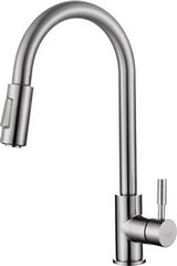 Benton kitchen tap with cold start and pull-out hand shower brushed stainless steel