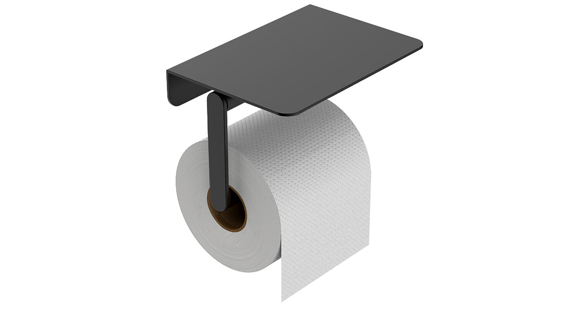 Alonzo toilet paper holder with shelf matt black