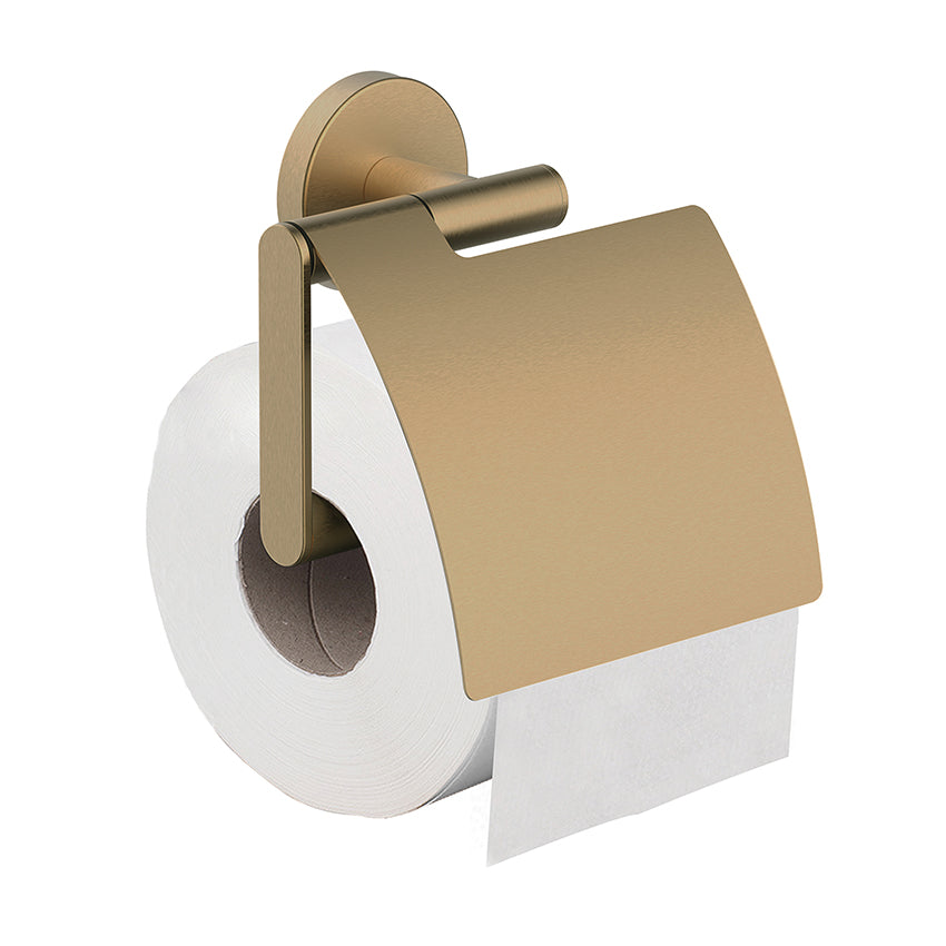 Alonzo toilet roll holder with flap brushed brass PVD