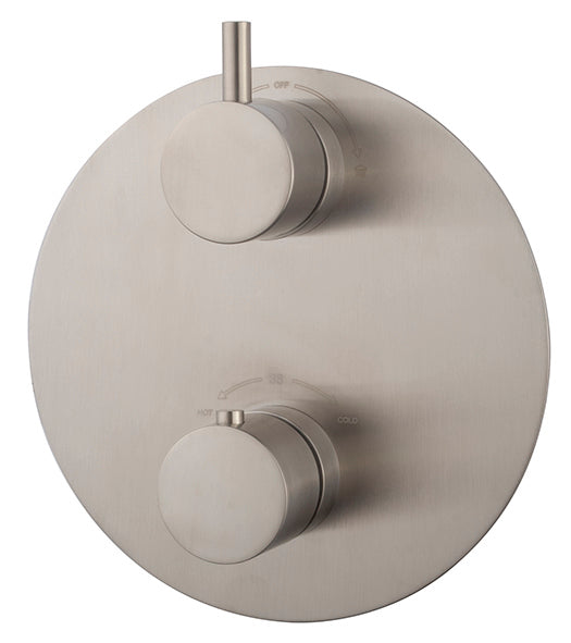 Caral finishing kit round built-in thermostat 2-way brushed steel PVD