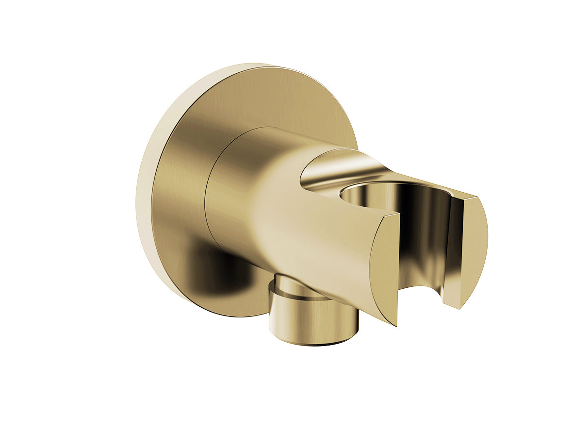UniMatch wandaansluitbocht met handdouchehouder rond 1/2" geborsteld messing PVD