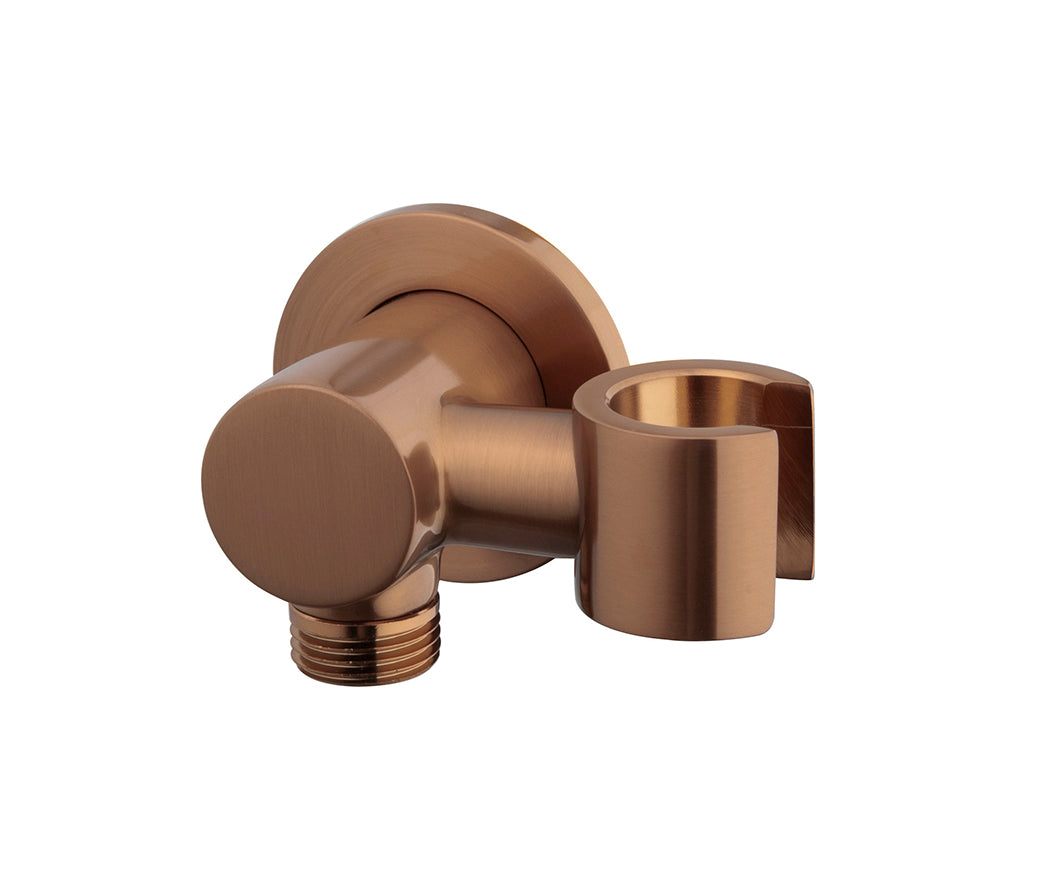 UniMatch wall outlet elbow with swivel hand shower holder round 1/2" brushed bronze copper PVD