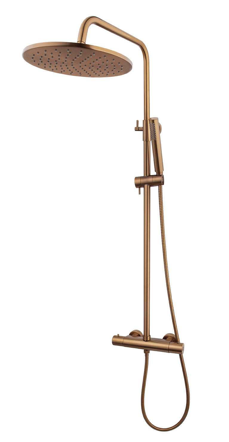 Caral Thermostatic Exposed Rain Shower Set Brushed Bronze Copper PVD