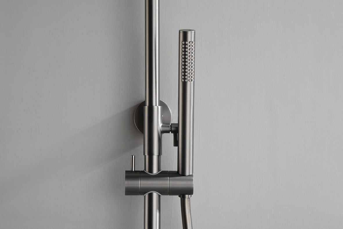 Ribbd thermostatic exposed rain shower set gunmetal PVD