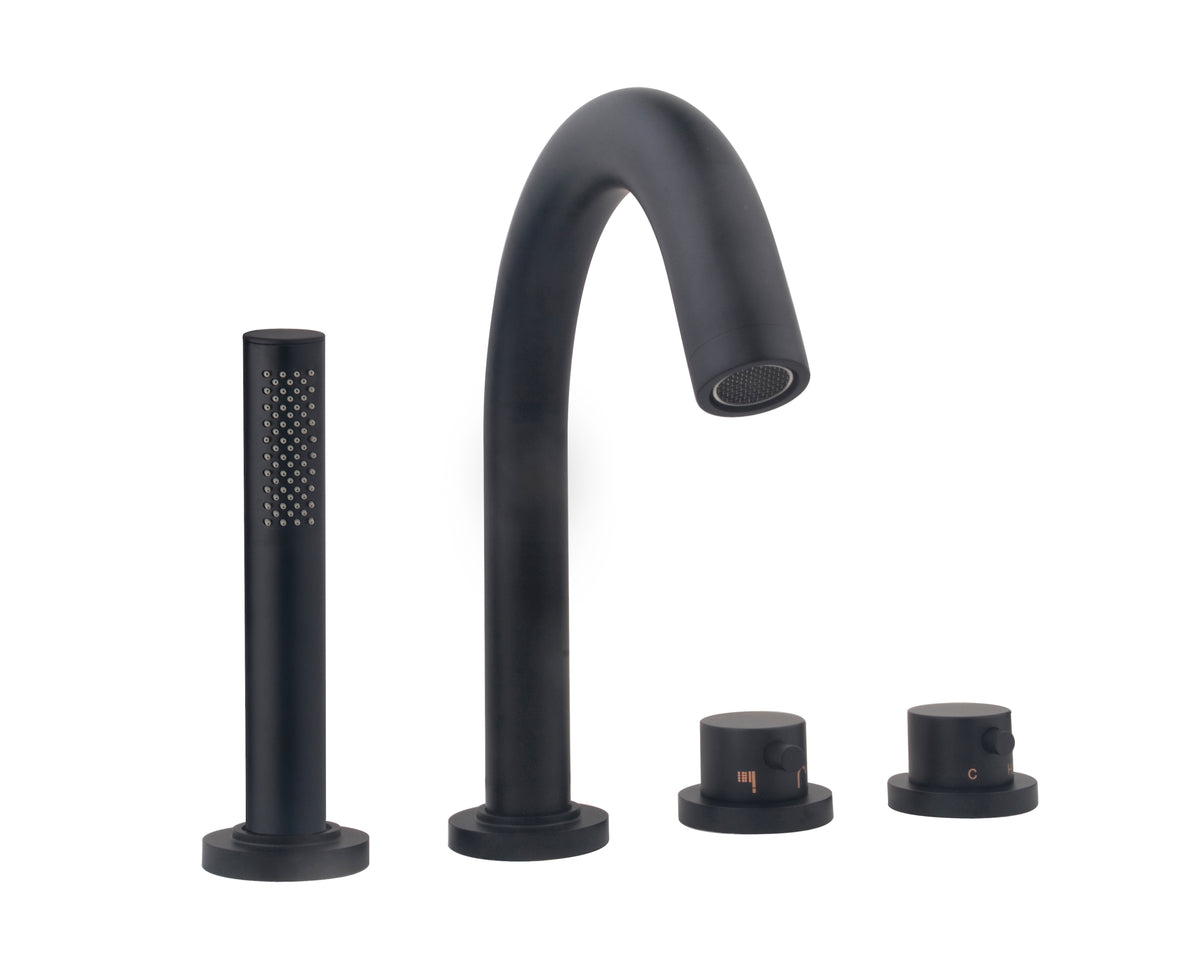 Caral bath rim thermostatic mixer 4-hole matt black