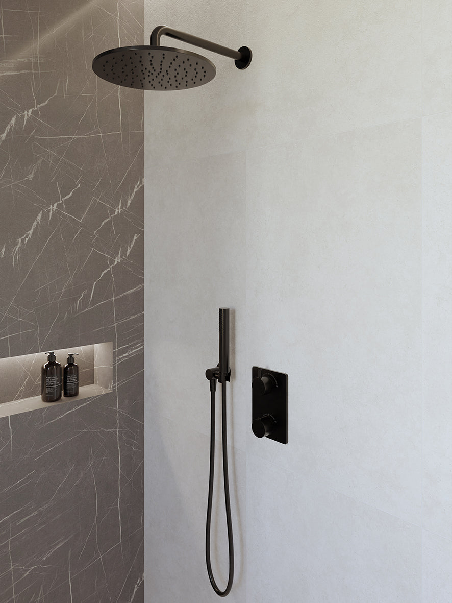 Caral inbouwthermostaat compleet met hoofddouche 30 cm en staafhanddouche mat zwart