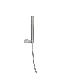 UniMatch hand shower set with single-function stick hand shower, shower hose, and tiltable wall holder in brushed steel