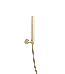 UniMatch hand shower set with 1-function stick hand shower, shower hose, and swivel wall holder brushed brass