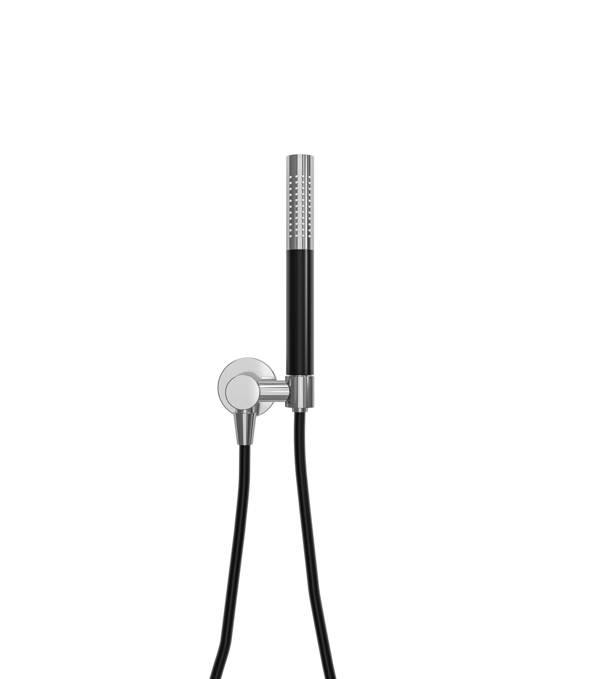 UniMatch hand shower set with single-function stick hand shower, shower hose, and wall outlet elbow chrome/matte black