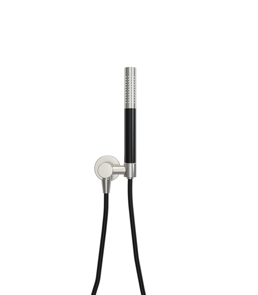 UniMatch hand shower set with 1-function stick hand shower, shower hose, and wall outlet elbow brushed steel/matte black