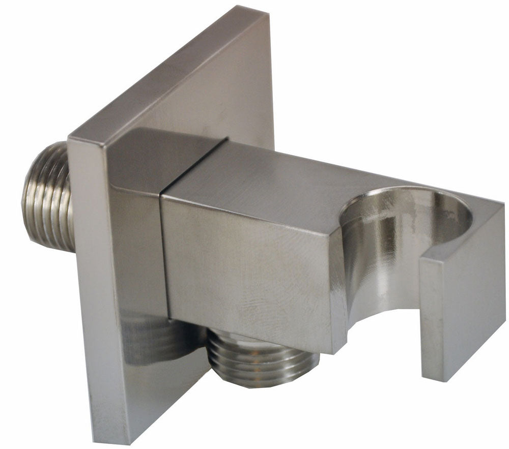 Wall outlet elbow with hand shower holder square 1/2" brushed steel