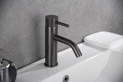 Grooved basin mixer tap with cold start gunmetal PVD