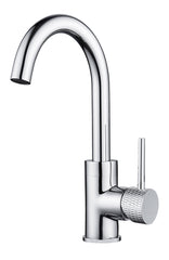 Grooved basin mixer with swivel spout and cold start chrome