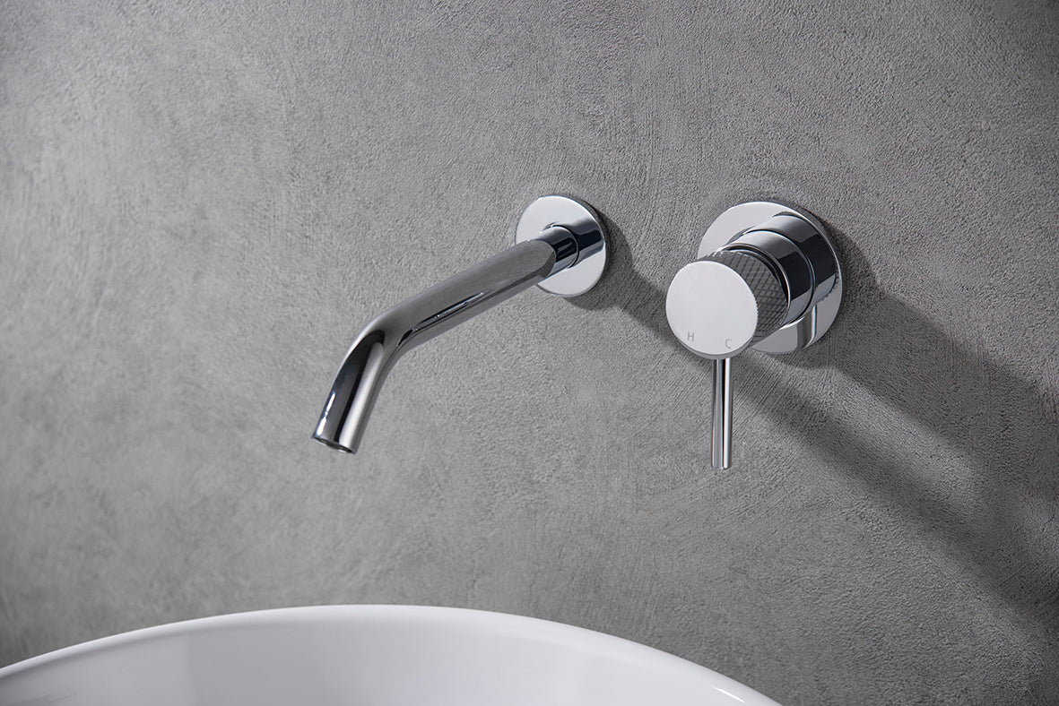 Ribbed single-lever basin mixer, built-in, complete, chrome