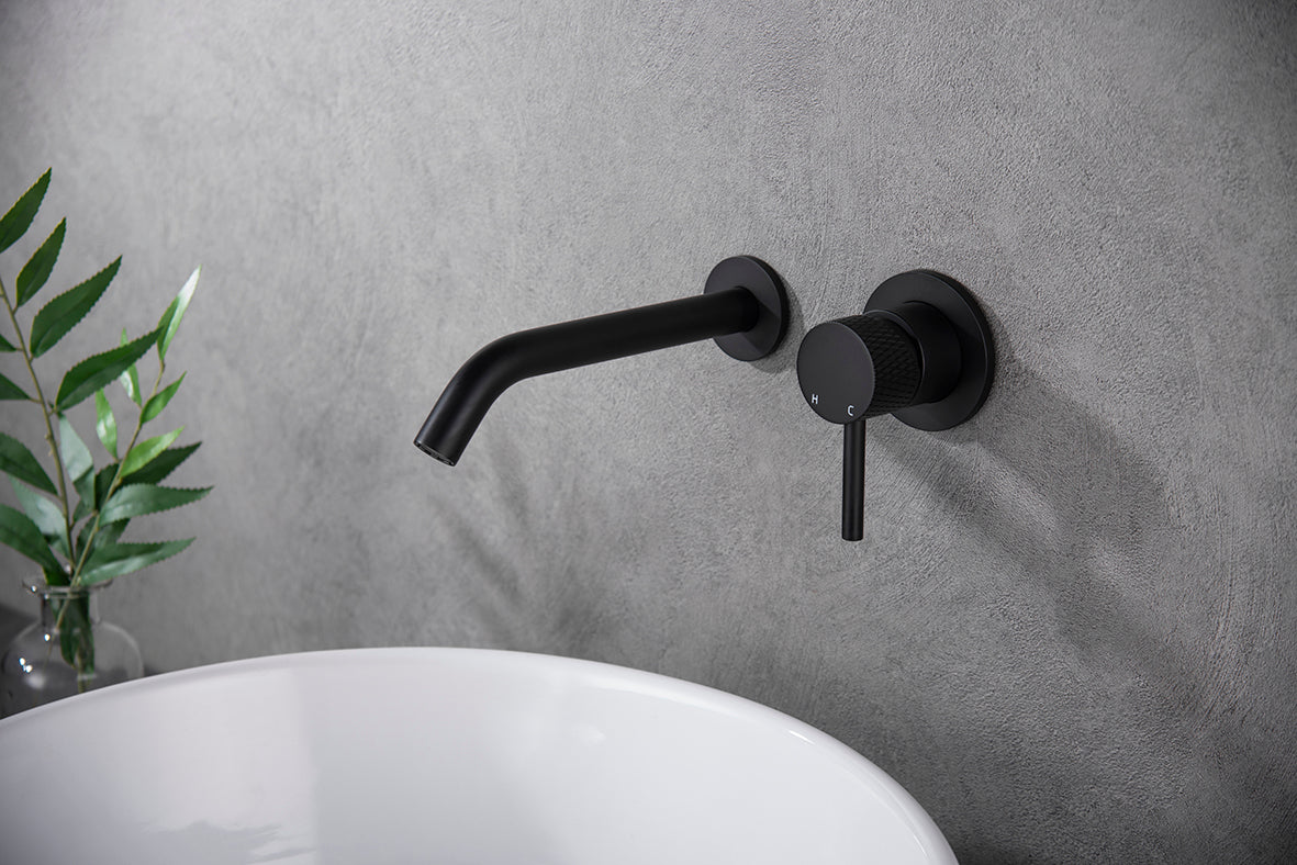 Ribbed single-lever basin mixer with cold start, complete, matt black