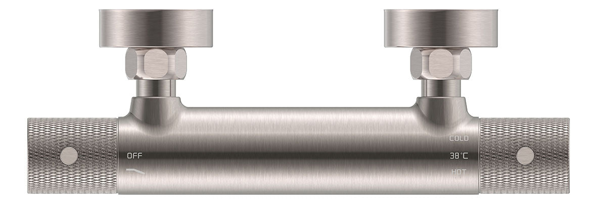 Ribbed thermostatic shower mixer 15 cm center distance brushed steel PVD