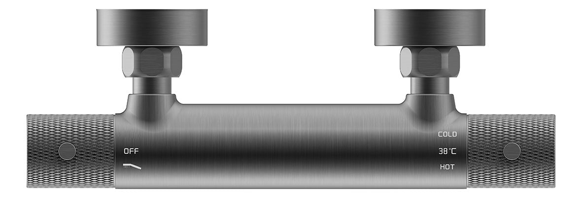 Grooved thermostatic shower mixer 15 cm center distance gunmetal PVD