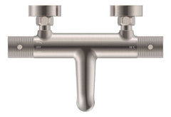 Ribbd thermostatische badmengkraan hartafstand 15 cm geborsteld staal PVD