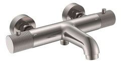 Ribbd thermostatische badmengkraan hartafstand 15 cm geborsteld staal