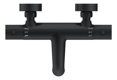 Ribbd thermostatische badmengkraan hartafstand 15 cm mat zwart