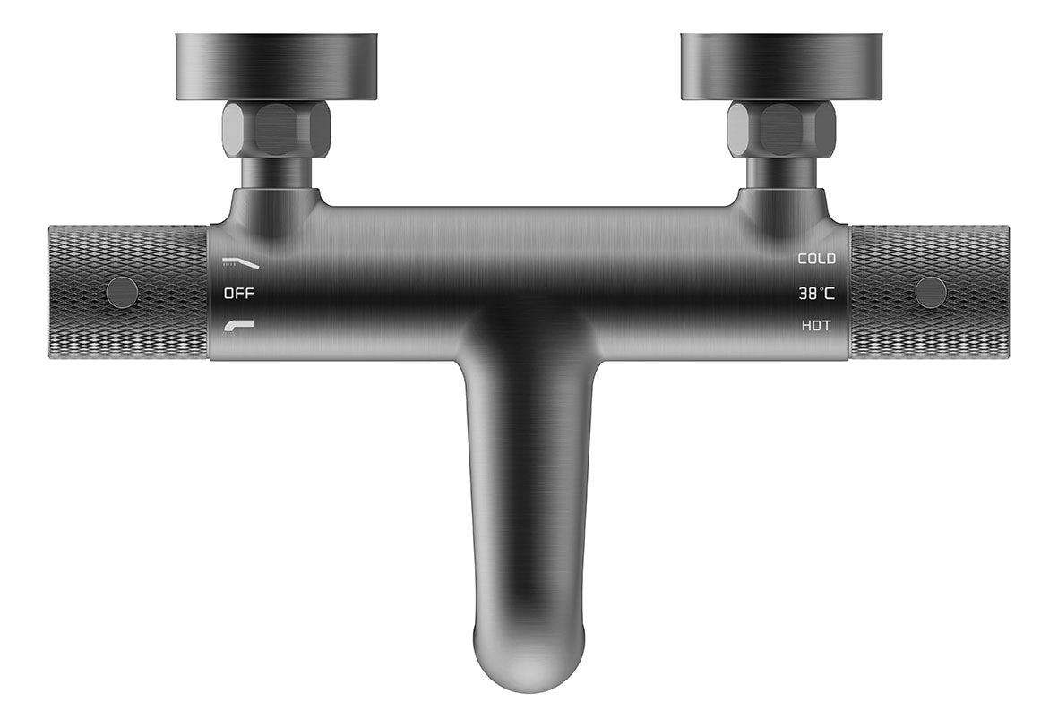 Ribbed thermostatic bath mixer tap center distance 15 cm gunmetal PVD