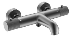 Ribbed thermostatic bath mixer tap center distance 15 cm gunmetal PVD