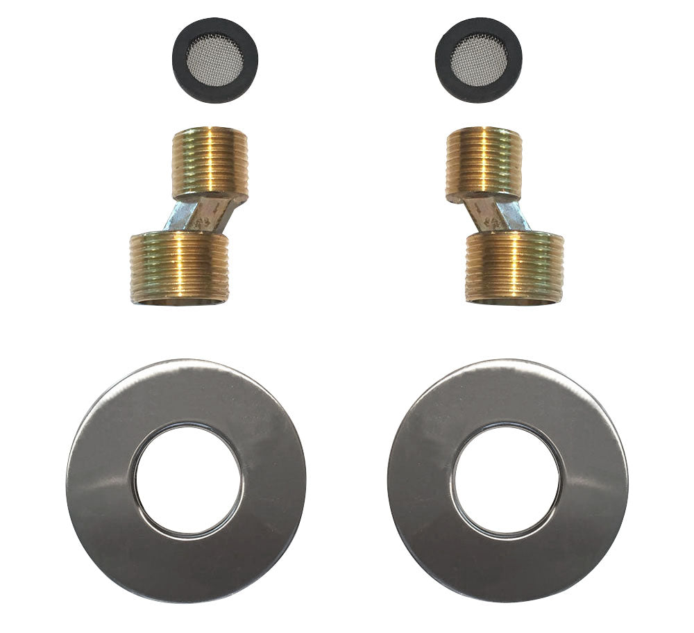 Rio set s-koppelingen met rozet voor kraan 15 cm 1/2" x 3/4" geborsteld staal
