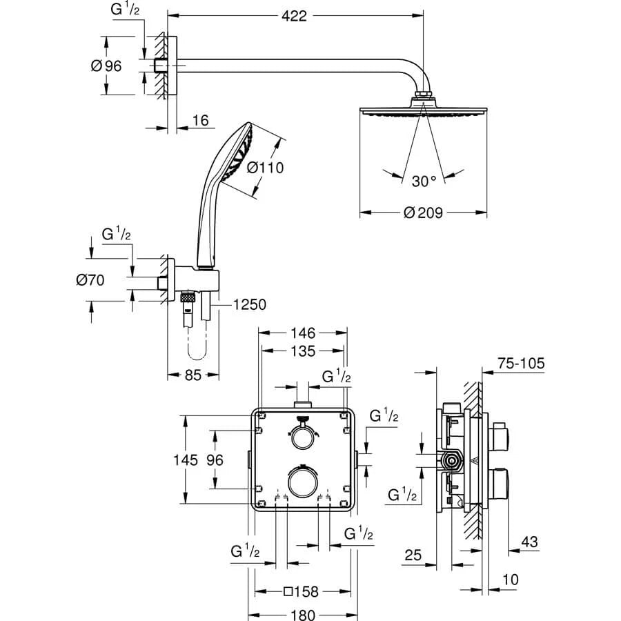 GROHE Grohtherm inbouw comfortset 21cm douchekop - Chroom