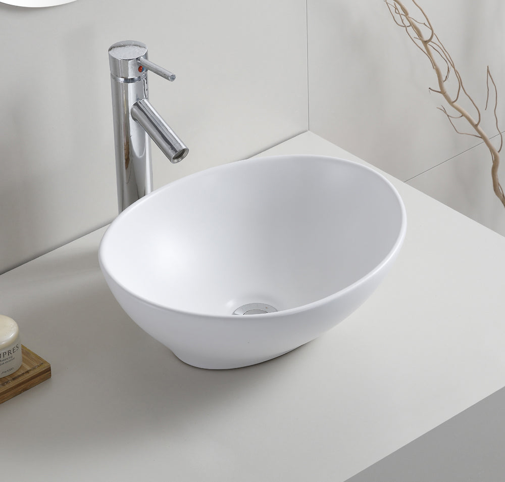 Boat washbasin oval 40 x 33 x 14.5 cm ceramic matte white