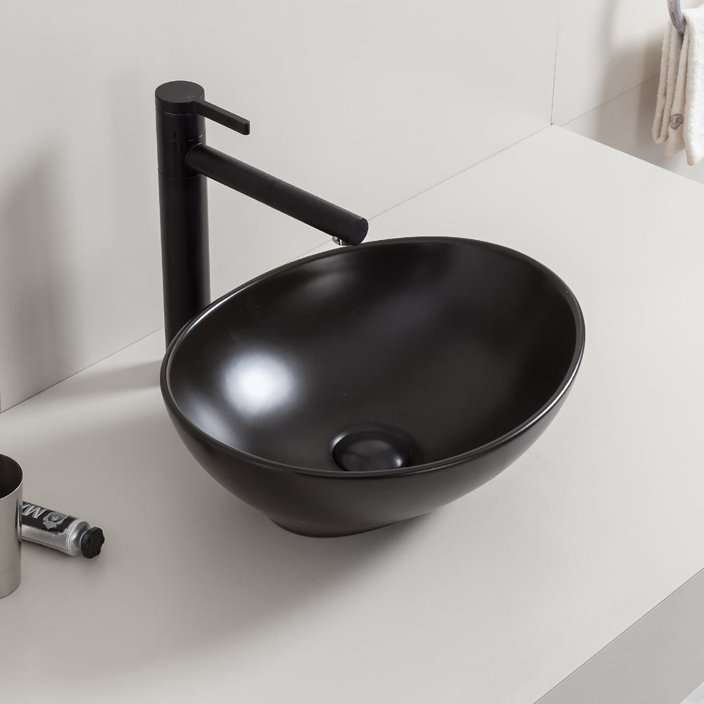 Boat washbasin oval 40 x 33 x 14.5 cm ceramic matt black