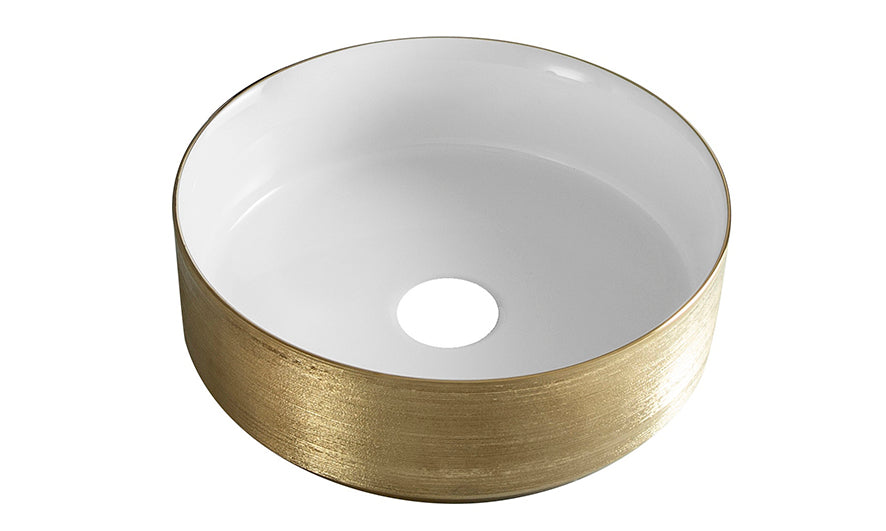 Mondri waskom rond 36 x 36 x 12 cm glans wit/geborsteld goud