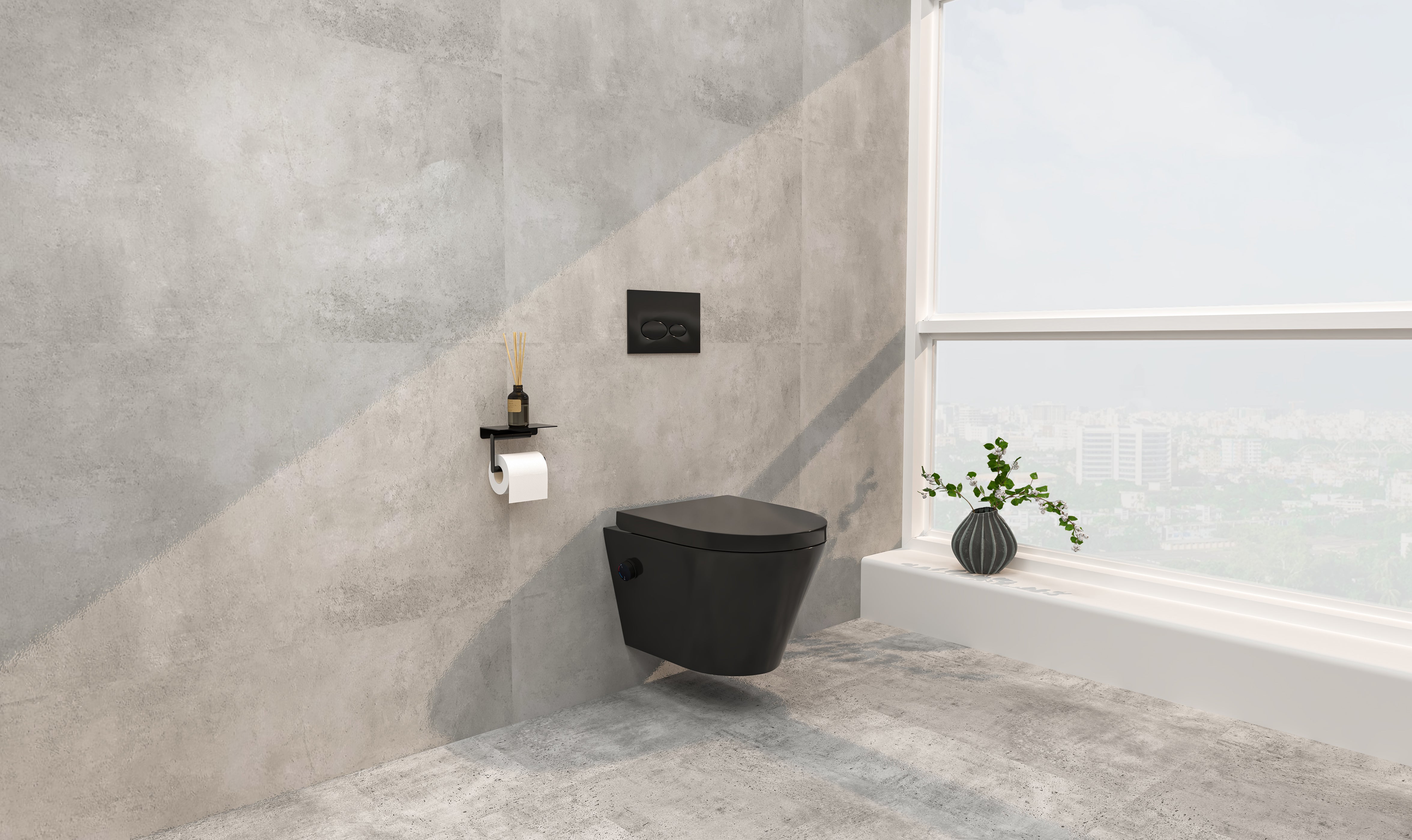 Wiesbaden Wandcloset Bidet Vesta - 52 cm - Rimless - Bidet functie-warm en koud water - Keramiek