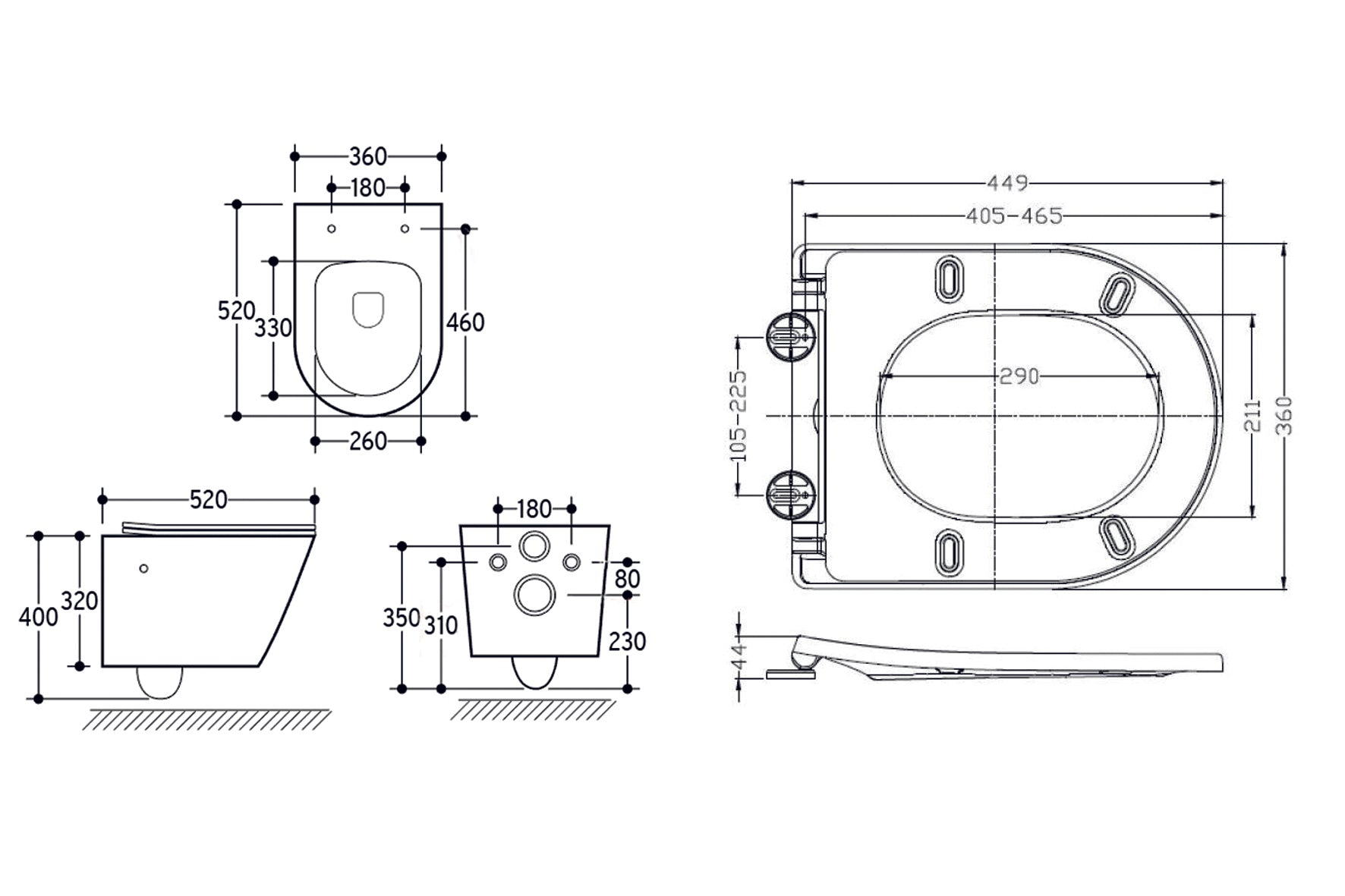 Wiesbaden Wandcloset Bidet Vesta - 52 cm - Rimless - Bidet functie-warm en koud water - Keramiek