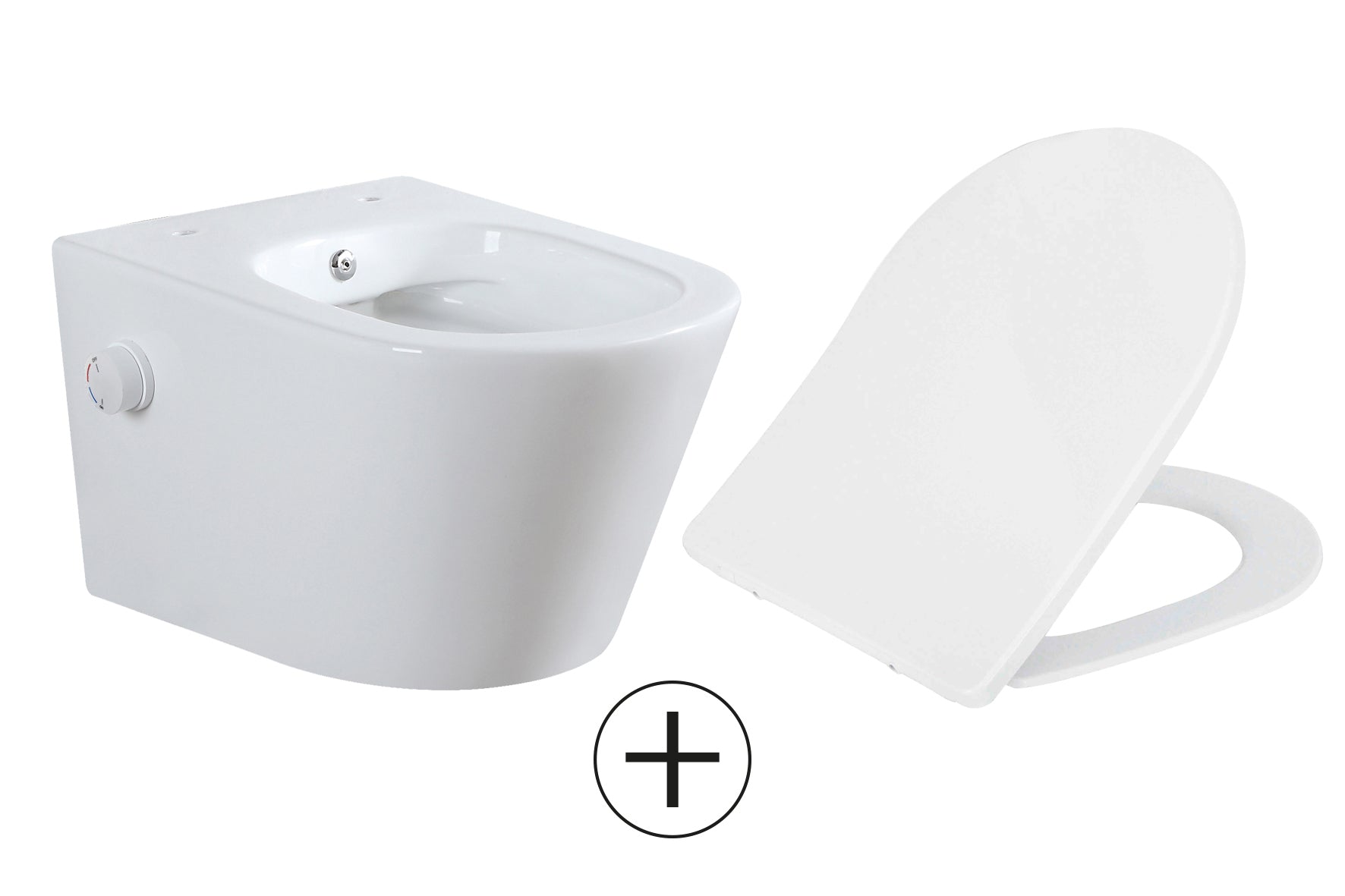 Wiesbaden Wandcloset Bidet Vesta - 52 cm - Rimless - Bidet functie-warm en koud water - Keramiek