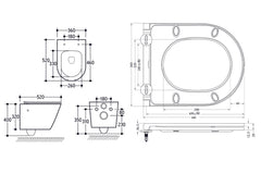 Wiesbaden Vesta wandcloset rimless met bidetkraan warm koud water met Flatline toiletzitting mat zwart