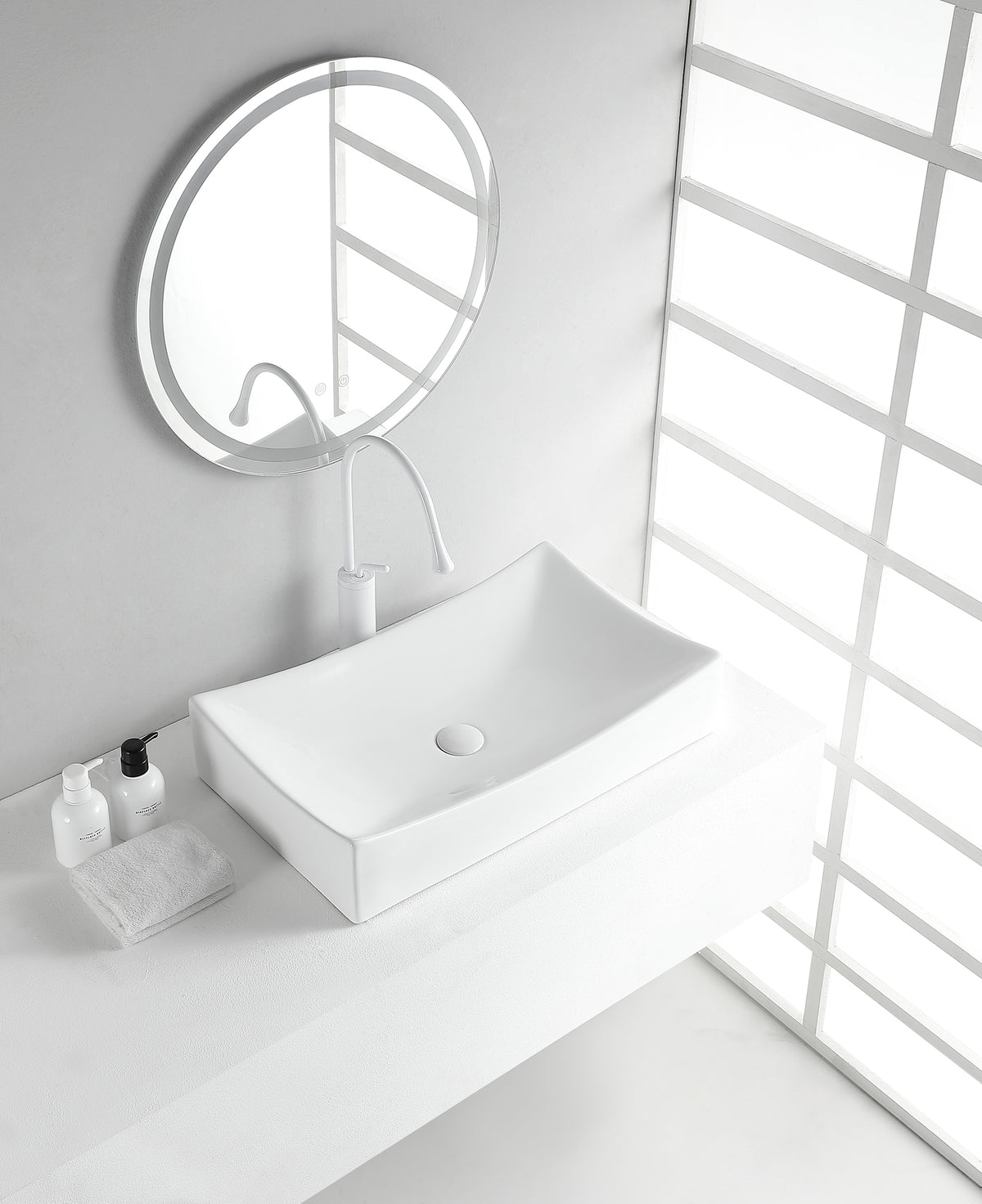 Slide countertop basin 65.5 x 39.5 x 13.5 cm gloss white