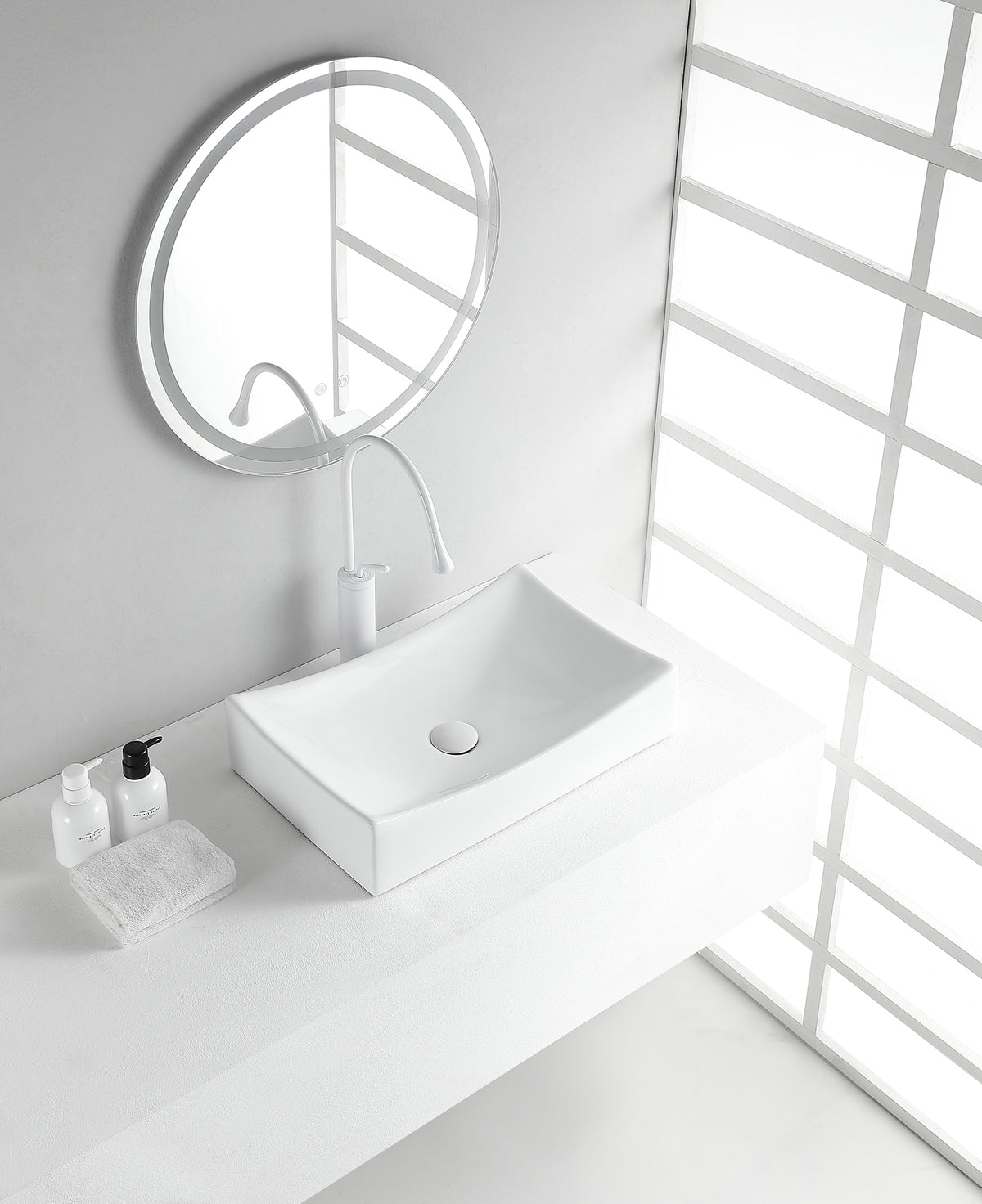 Slide rectangular washbasin 55 x 35 x 12 cm ceramic gloss white