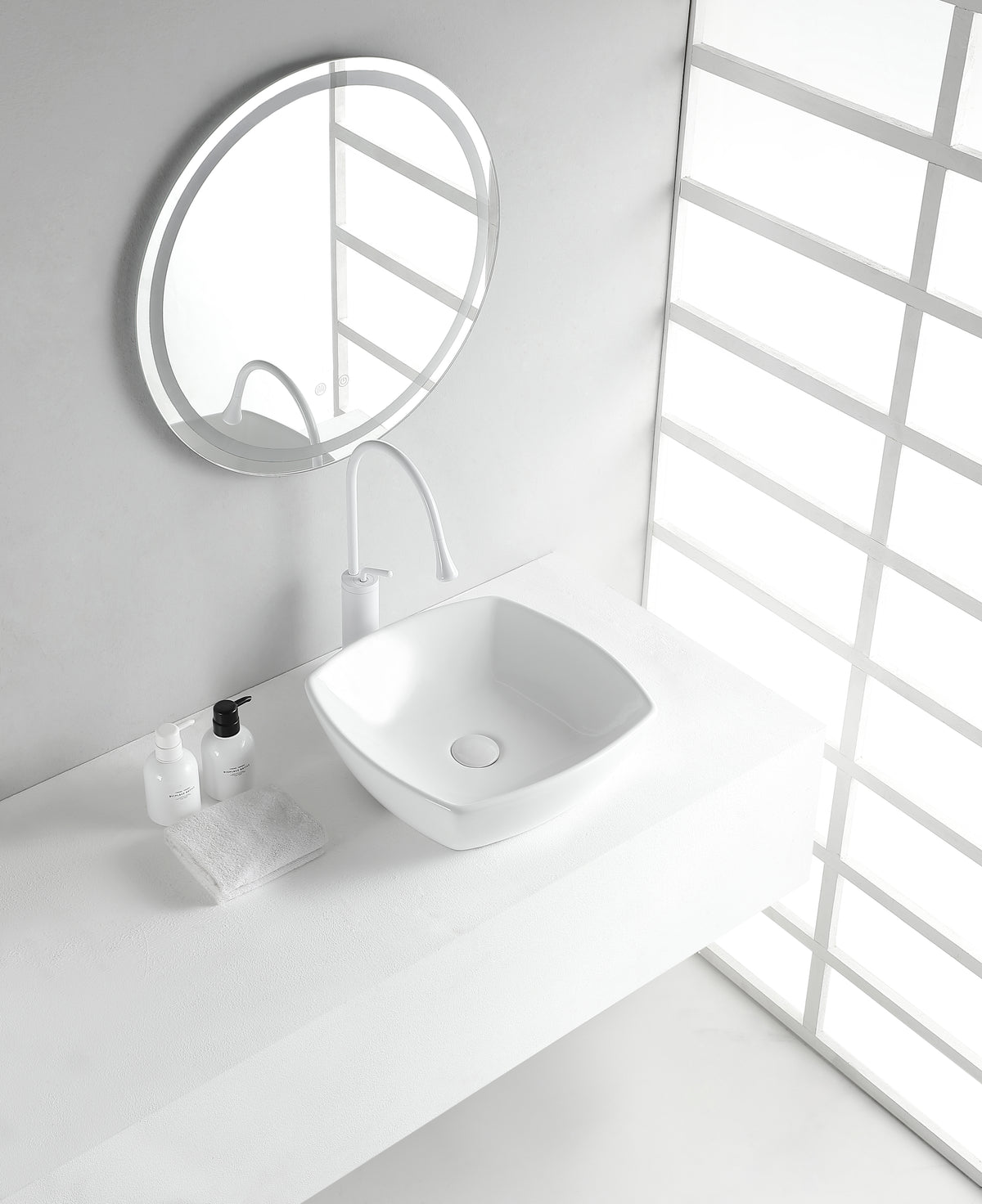Plaza countertop basin square 42 x 42 x 13.5 cm ceramic gloss white