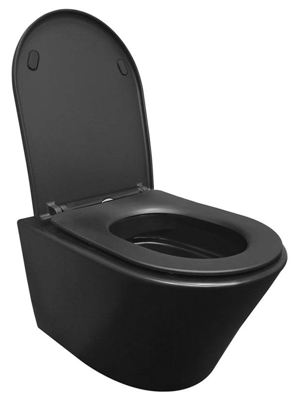 Vesta Rimless Wall-Hung Toilet with Shade Slim Soft-Close and Quick-Release Toilet Seat Matte Black