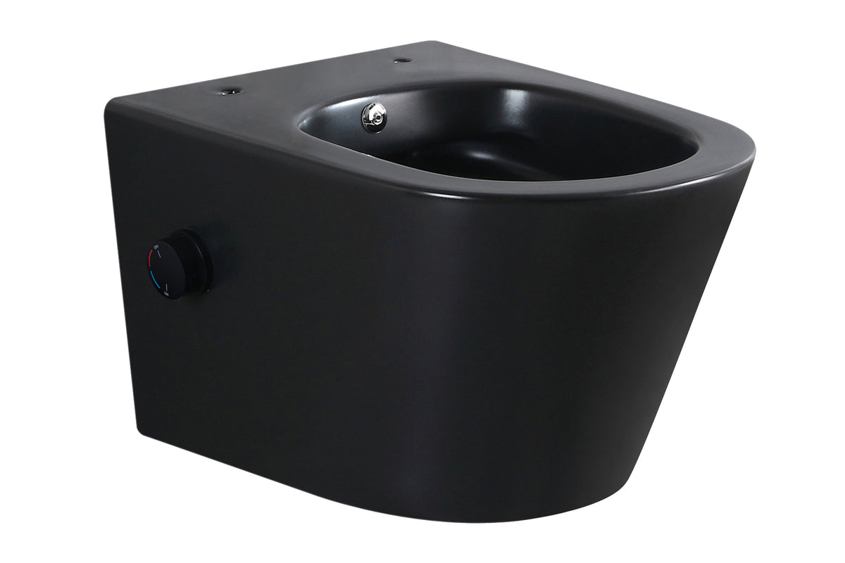 Vesta rimless wall-mounted toilet with hot and cold water bidet spray matte black