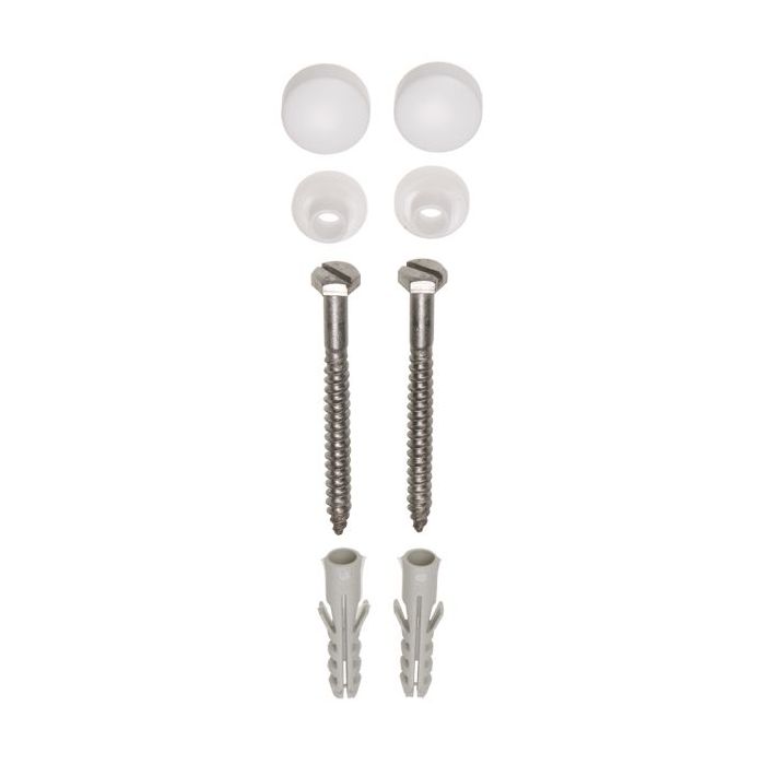 Pot screw set with plug, 2 pieces, stainless steel, 6 x 70 mm, white cover cap