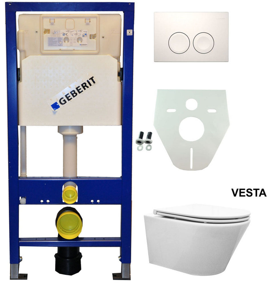 Geberit UP 100 Vesta Toilet + Flatline Seat + Delta 25 White