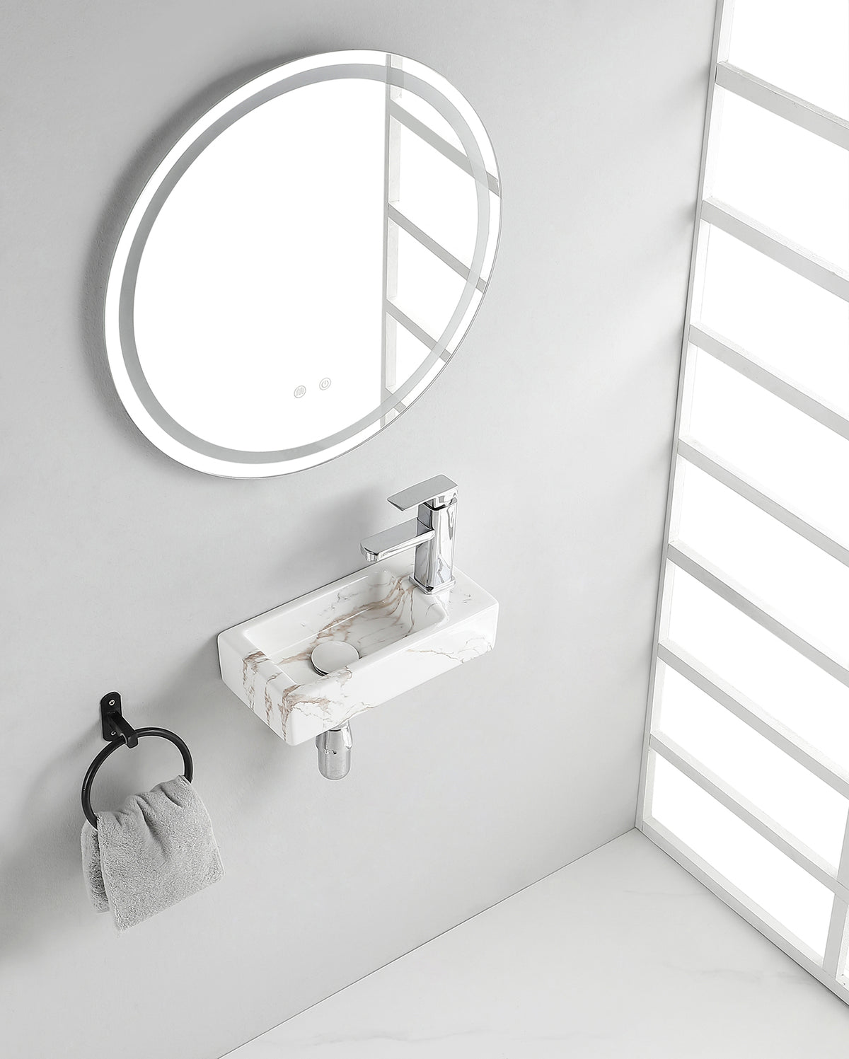 Rhea S mini fountain right 36.5 x 18 x 9 cm ceramic carrara