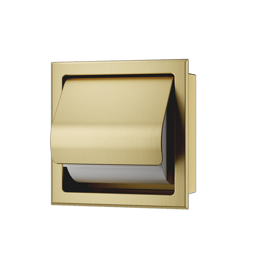 Rocko toilet paper holder with flap built-in brushed brass PVD