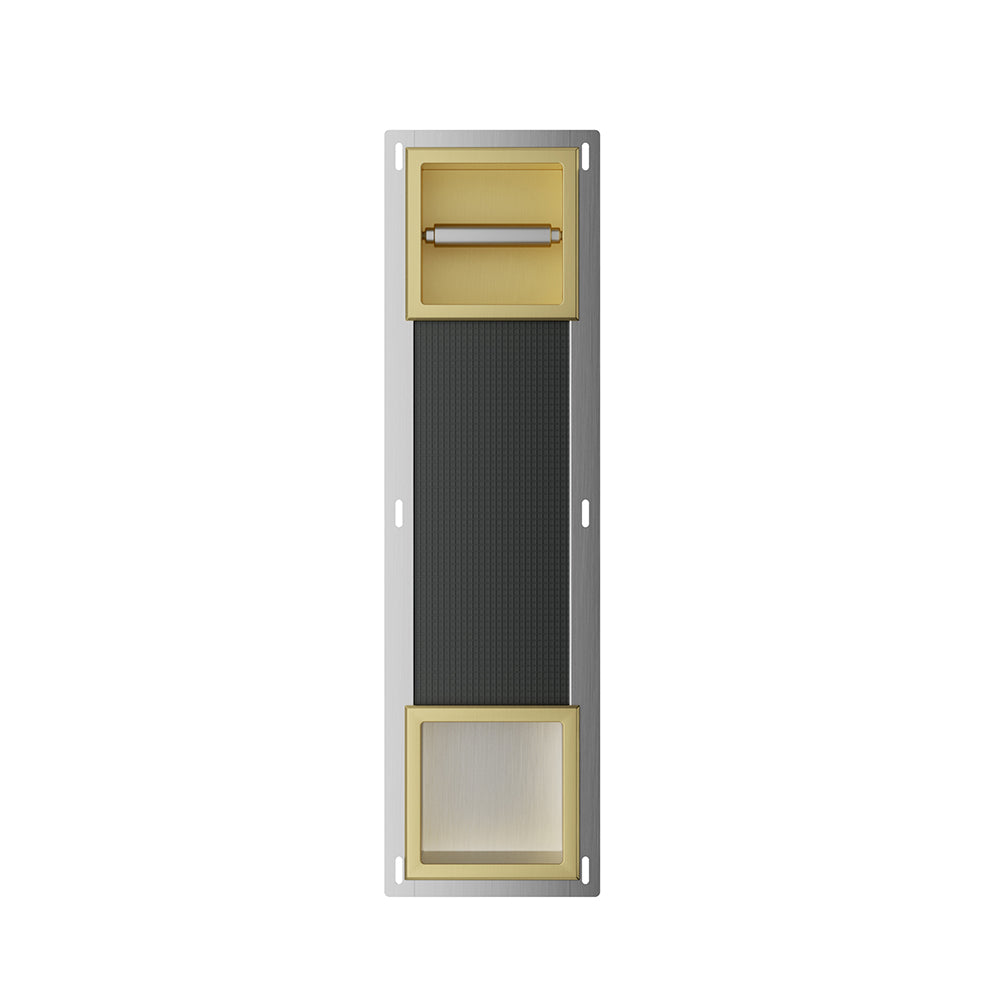 Rocko Toilet Roll Holder without Cover and Spare Roll Holder, Recessed, Brushed Brass